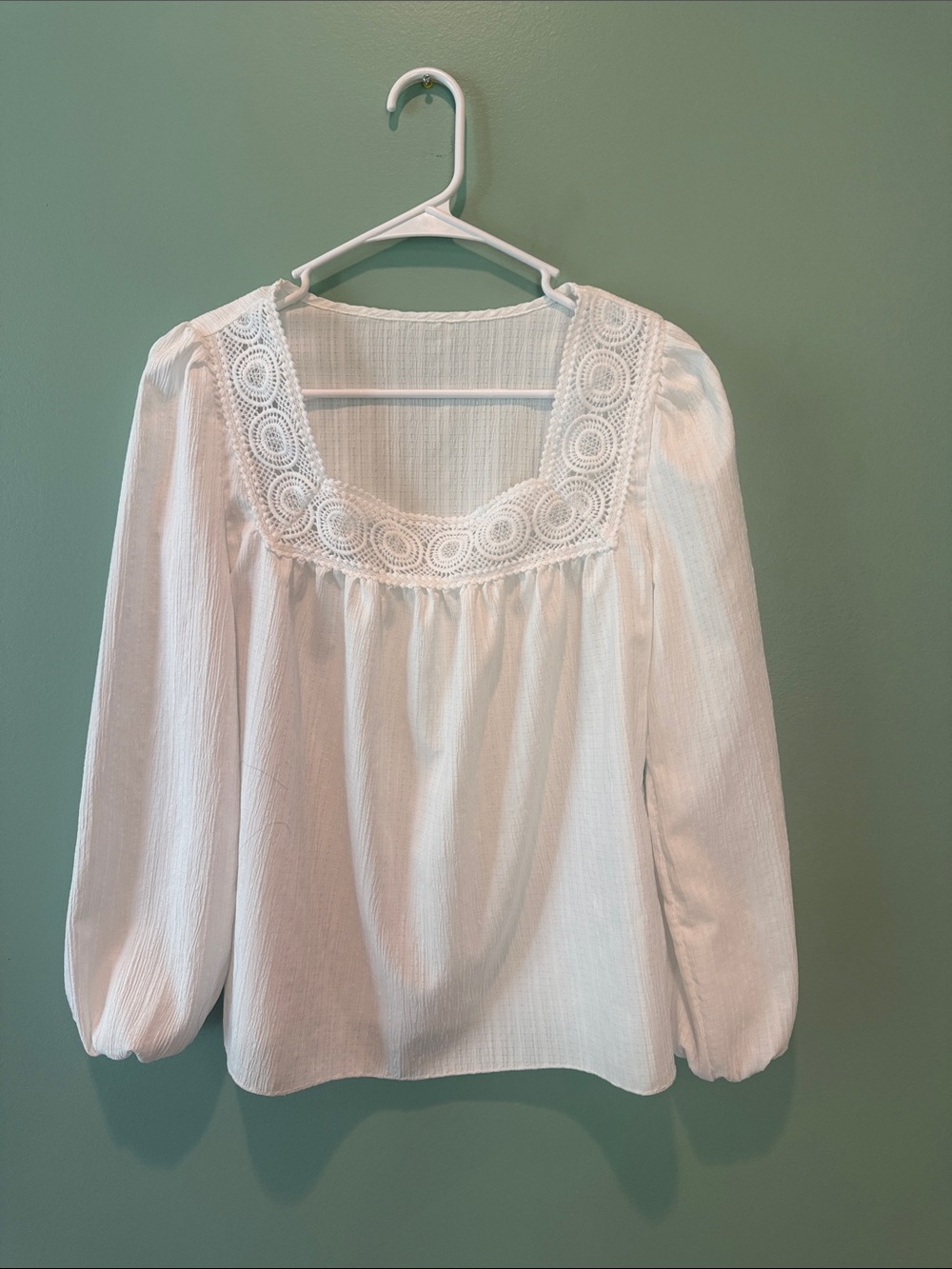 SHEIN White Crochet-Trim Long Sleeve Tunic